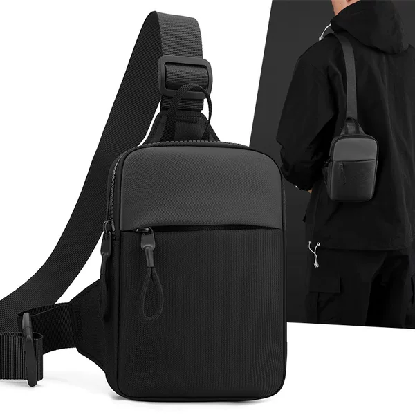 Cross-Border New Mini Chest Bag for Men, Simple and Fashionable Crossbody Bag, Casual Outdoor Sports Mobile Phone Bag, Small Backpack Trend