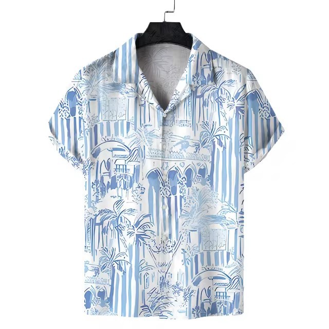 2024 Cross-border Cuba New and Old Collar Summer Men's 3D Digital…