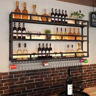 Bar Iron Wine Rack Wall-Mounted Creative Hanging Display Rack Wine Cabinet Commercial Wall-Mounted Decorative Storage Rack