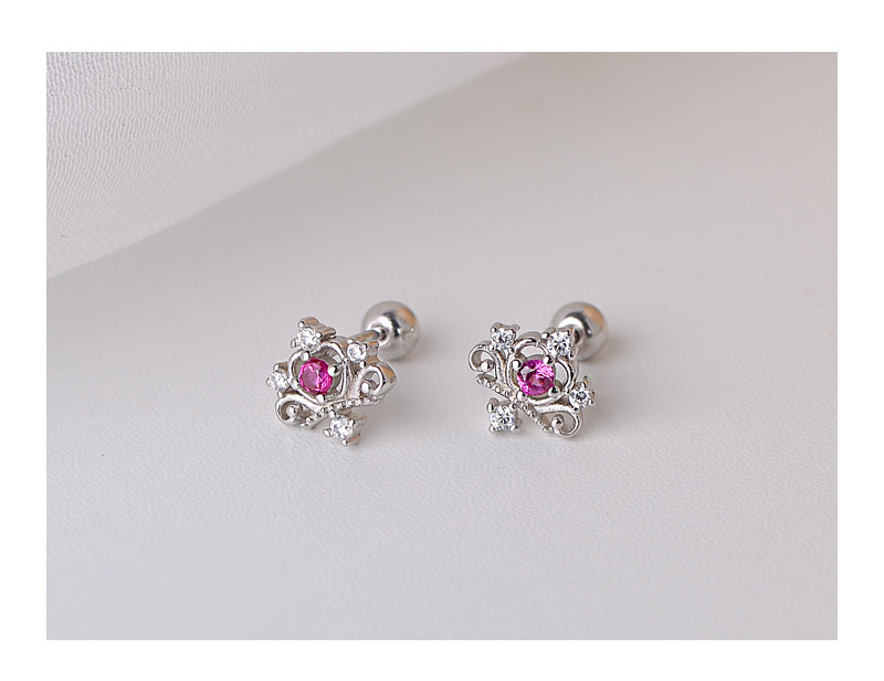 Vintage Style Crown Sterling Silver Plating Zircon Ear Studs 1 Pair