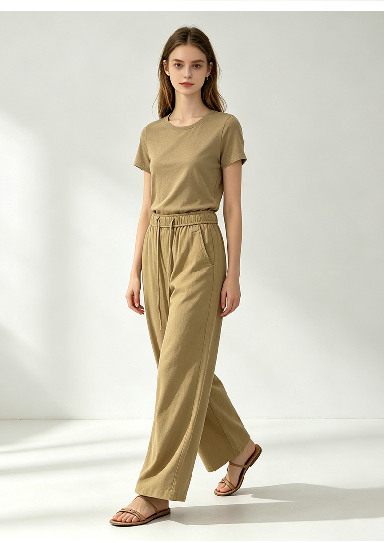 Quần culottes nữ ống rộng cạp cao vải lanh phối sợi tencel dáng suông ống thẳng — màu kaki chi tiết 19