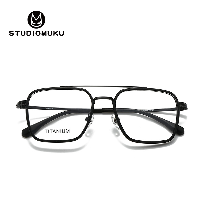 STUDIOMUKU gafas de madera cool trajes matones grandes hombres temperamento marco sólido gafas de marco de titanio puro