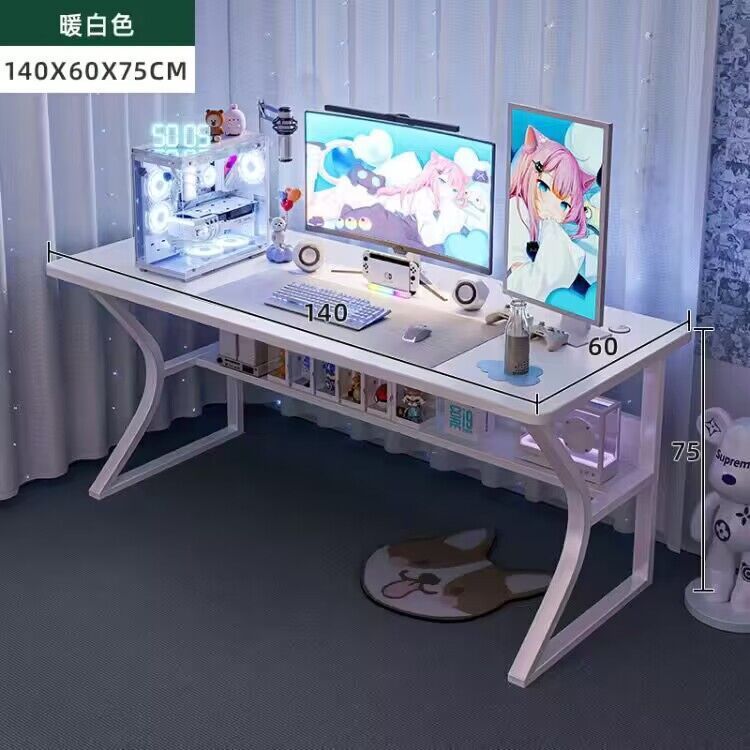 白色海景房电竞桌子电脑桌台式家用办公桌椅套装简易卧室书桌学习|undefined