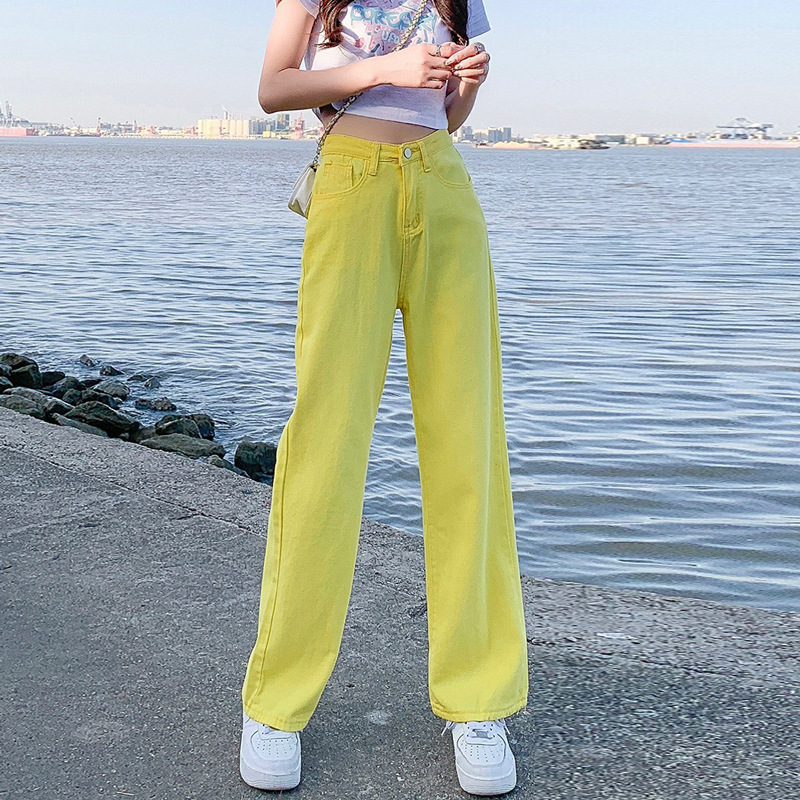 Yellow High Waist Jeans Women's Summer Straight Loose Design Sense Niche Slimming Wide Leg Floor Trendy ins High Street Pants Yellow High Waist Jeans Women's Summer Straight Loose Design Sense Niche Slimming Wide Leg Floor Trendy ins High Street Pants