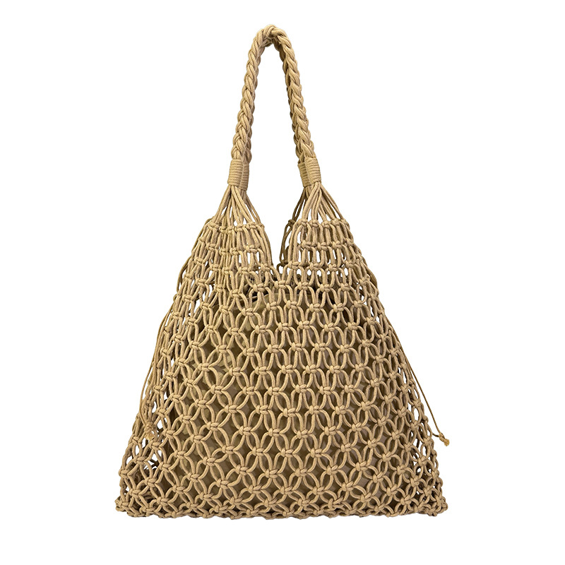 Bolsa de alta capacidad de bolsa de algodón hecha a mano cuerda agujero bolsa de vacaciones bolsa de playa bolsa de malla trenzada bolsa de paja