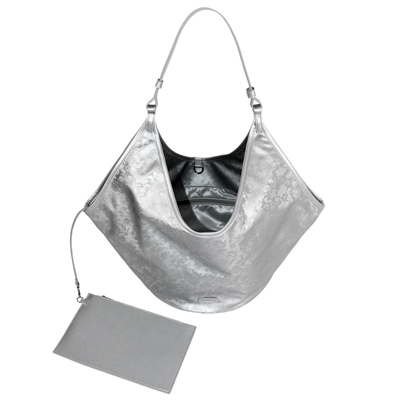 French Niche Design Underarm Bag for Women, Iridescent Silver PU Elegant Shoulder Bag, Minimalist Trendy Baguette Bag Custom - Thumbnail 5