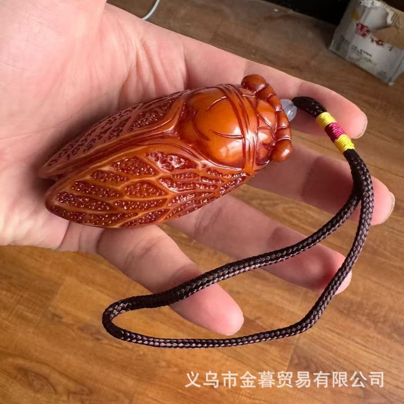 复古老蜜蜡一鸣惊人知了蝉手把件树脂做旧老包浆仿古金蝉挂件挂饰|undefined