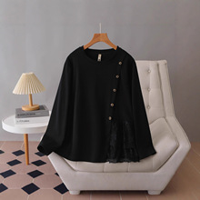 一件代发设计感小衫中年女装妈妈圆领款2025新款早春新款宽松显瘦