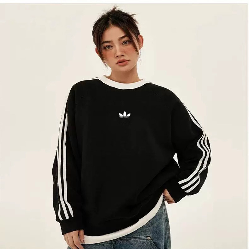 Supports Group Purchase, Logo Trefoil Ad Long-Sleeve Loose Women's Sweatshirt, Versatile Casual Sports Top for Spring and Autumn