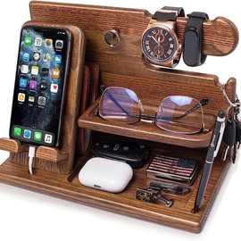 木质手机扩展坞支架松木桌面收纳架床头手表戒指手机储物架