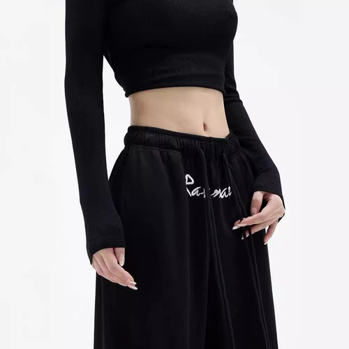 Cross-border Southeast Asian black sports casual pants women's designer niche autumn plus-size wide-leg pants banana pants sweatpants