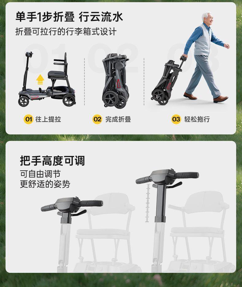 Lightweight Folding Electric Four-Wheeler for the Elderly, Mobility Scooter for Seniors and Disabled People