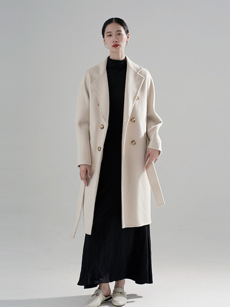 Double-sided woolen long fitted winter elegant jacket