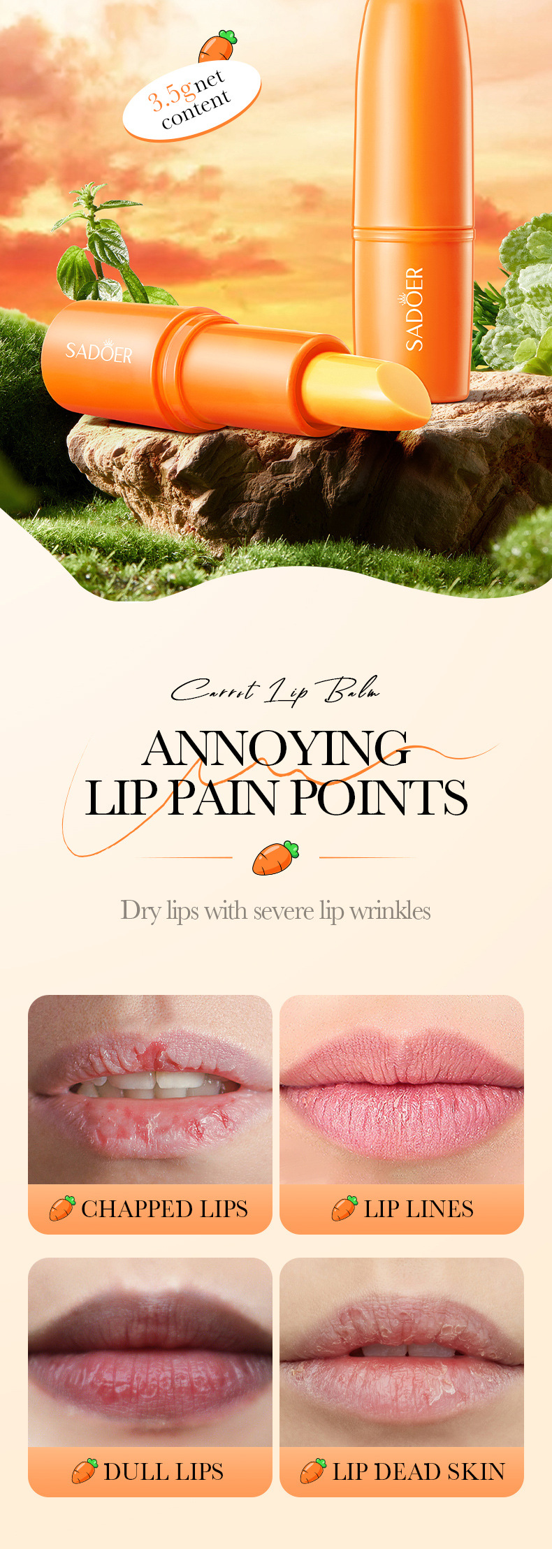 SADOER All Carrot Nourishing Moisturizing Anti cracking Autumn and Winter lipstick_voghion.com