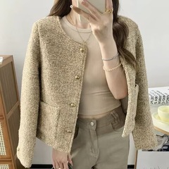 UVPU 卡其色花呢外套女2025秋冬名媛小香风设计感高级感气质外套