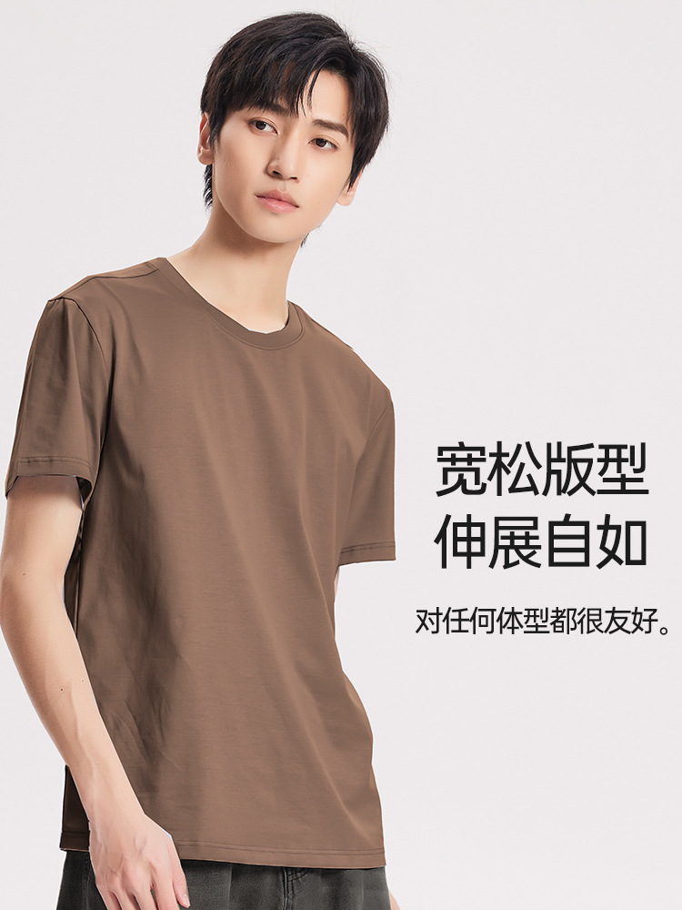 Nueva camiseta fresca de algodón mercerizado de primavera y verano para hombres, pijamas finos de color sólido, cuello redondo transpirable, top de manga corta