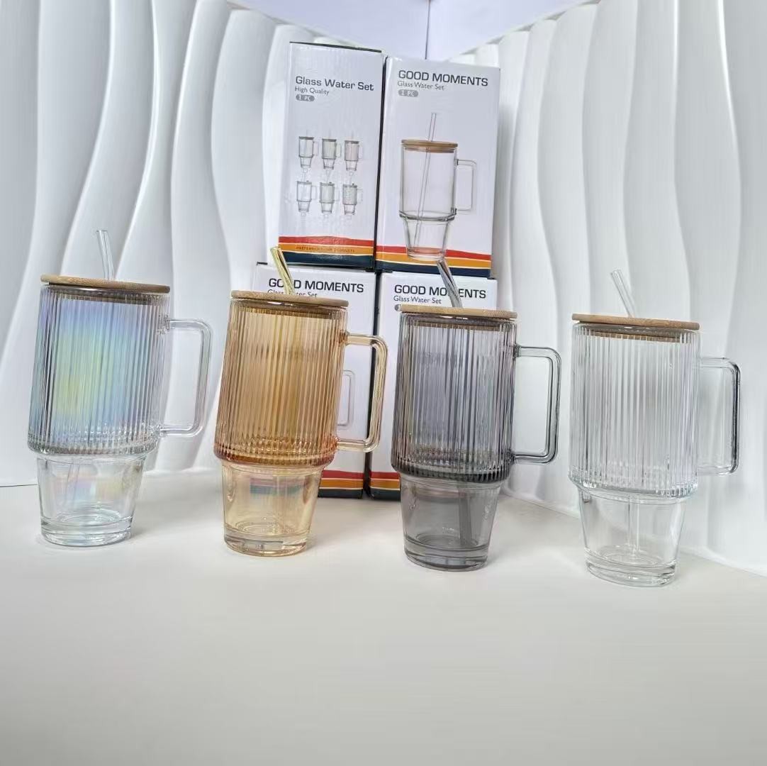Taza de agua de vidrio de 20oz taza de jugo de Amazon de gran capacidad más tapa de plástico tapa de madera botella de vidrio de 730ml