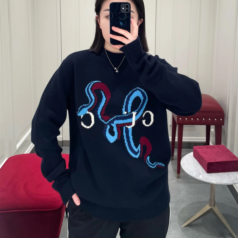 Correct Version Original Label Gu Home Internet Celebrity Model Year of the Snake Limited Edition Lucky Snake Guide Intarsia Wool Crew Neck Sweater for Men and Women