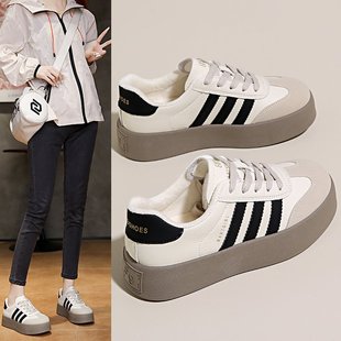 3302 microfiber leather fairy wind color female small white shoes factory direct thick bottom Joker three bars casual moral training shoes