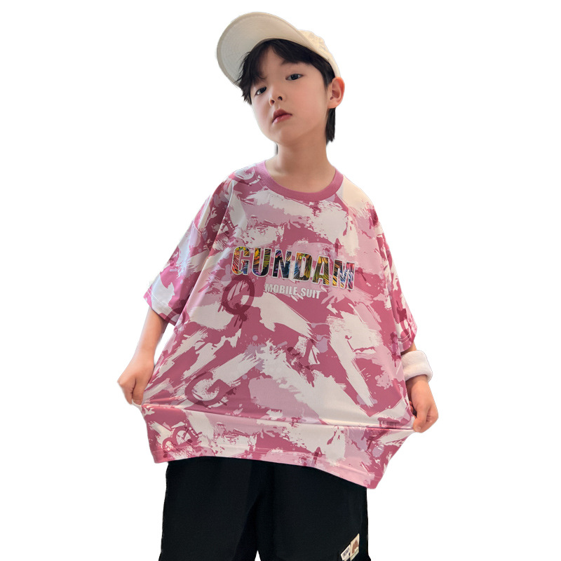 2024 Neit koreanescht Mëttelgrousst Kanner-T-Shirt, trendy cool, lässeg, bequem, reng Kotteng, fiichtegkeetsabsorbéierend_voghion.com