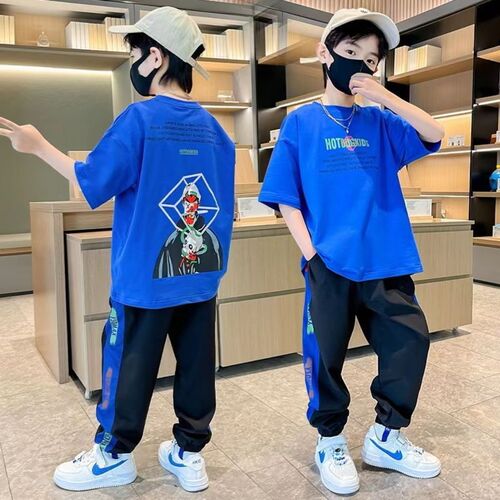 Boys summer suit thin anti-mosquito pants 2024 new medium and large children boys fashionable summer short-sleeved trendy