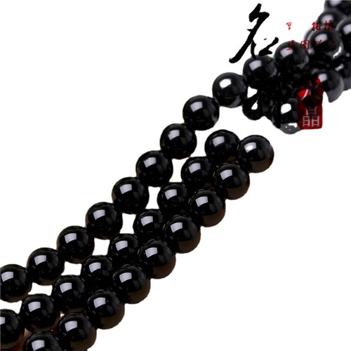 Natural crystal 7a black agate loose beads DIY sweater chain jewelry accessories round beads black agate semi-finished products wholesale
