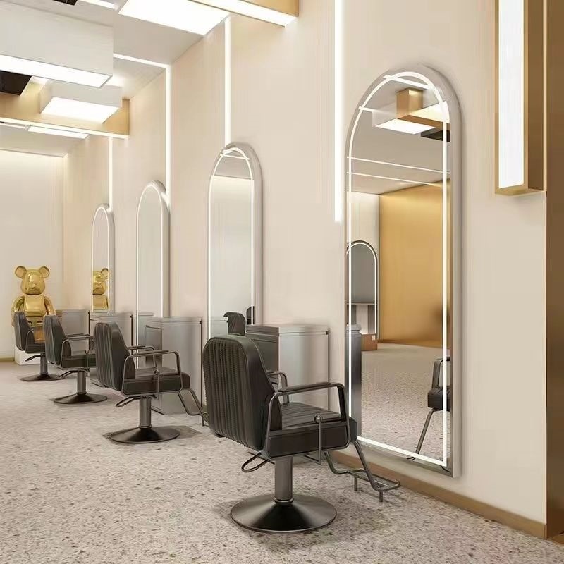 Espejo de peluquería simple, espejo especial de peluquería, espejo rojo con lámpara, espejo de pared, espejo de peluquería, espejo de peluquería