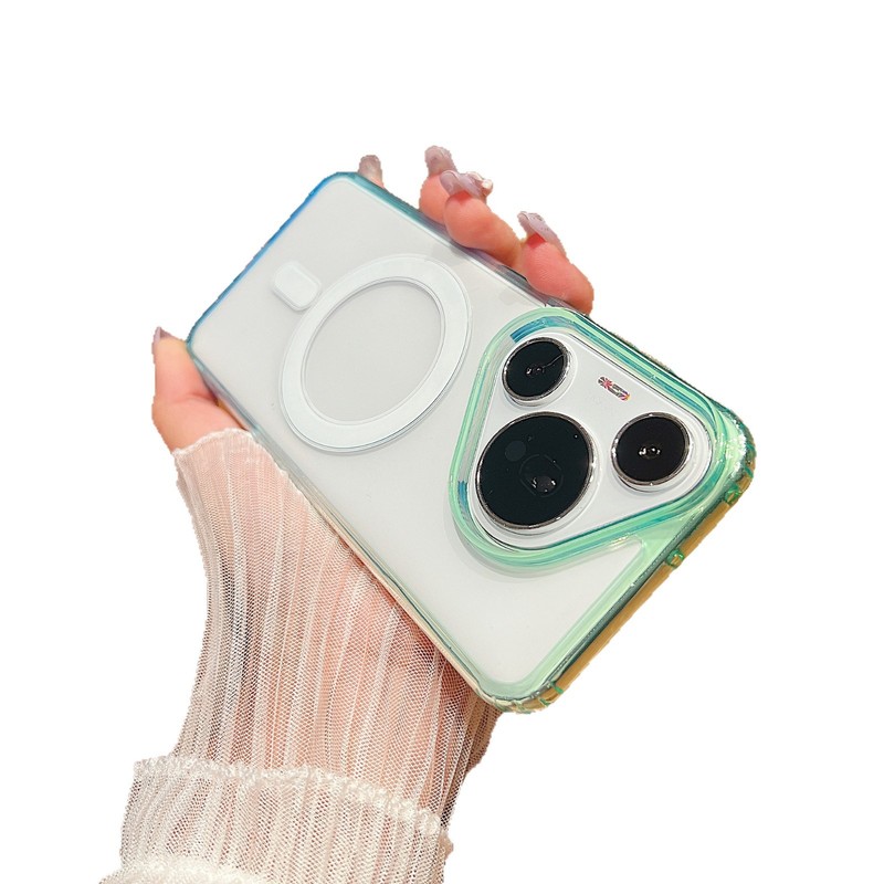 适用华为mate70pro手机壳撞色渐变磁吸pura70透明亚克力p80ultra|undefined