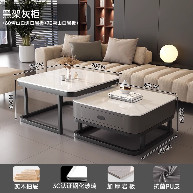 Mesa de té de roca sala de estar de alquiler familiar pequeña casa de lujo simple cuadrado moderno cuadrado de vidrio