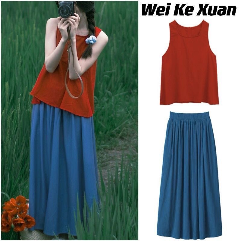 Korean Style Outfit Dopamine Mori Girl Chanel-Style Camisole Dress Set 2025 New Women's Summer