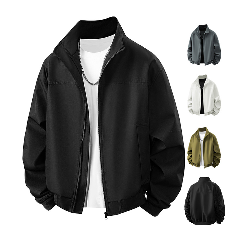Tres chaquetas de entrenador de defensa transfronterizas estadounidenses de primavera y otoño de cuello vertical piloto duro chaqueta de béisbol corta abrigo suelto
