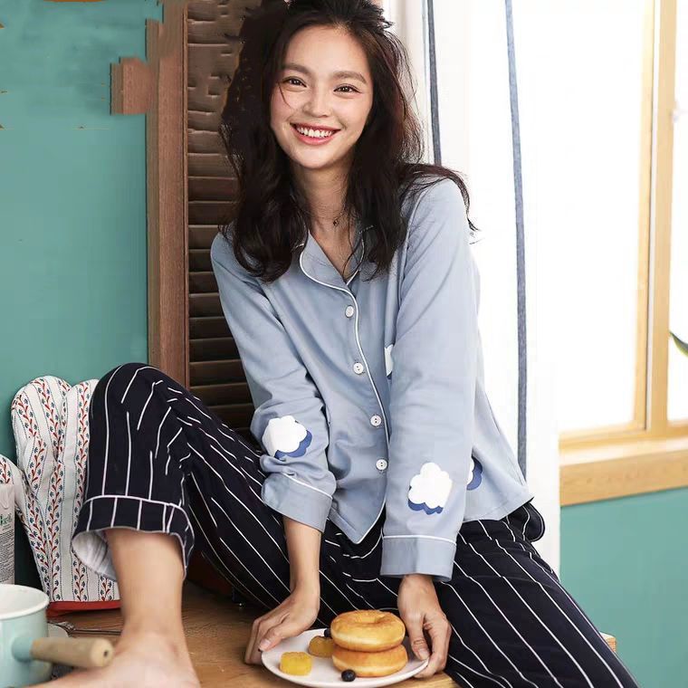 Pijamas de mujer de mediana edad 100% algodón de manga larga mamá primavera y otoño ancianos más tamaño suelto ropa para el hogar Otoño e Invierno