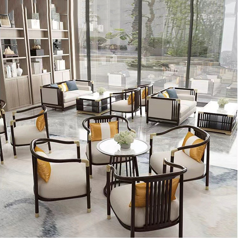 新中式售楼处接待洽谈沙发组合酒店会所大堂接待沙发会客卡座家具