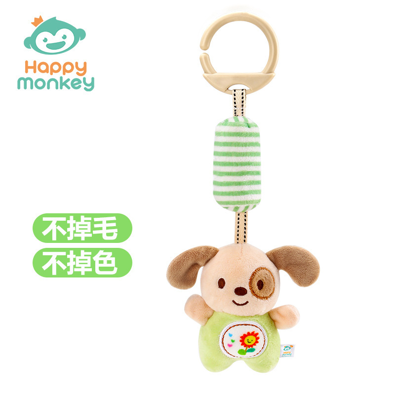 Juguete de peluche de mono feliz para educación temprana, campana de viento relajante para cuna, sonajero de mano para bebé.
