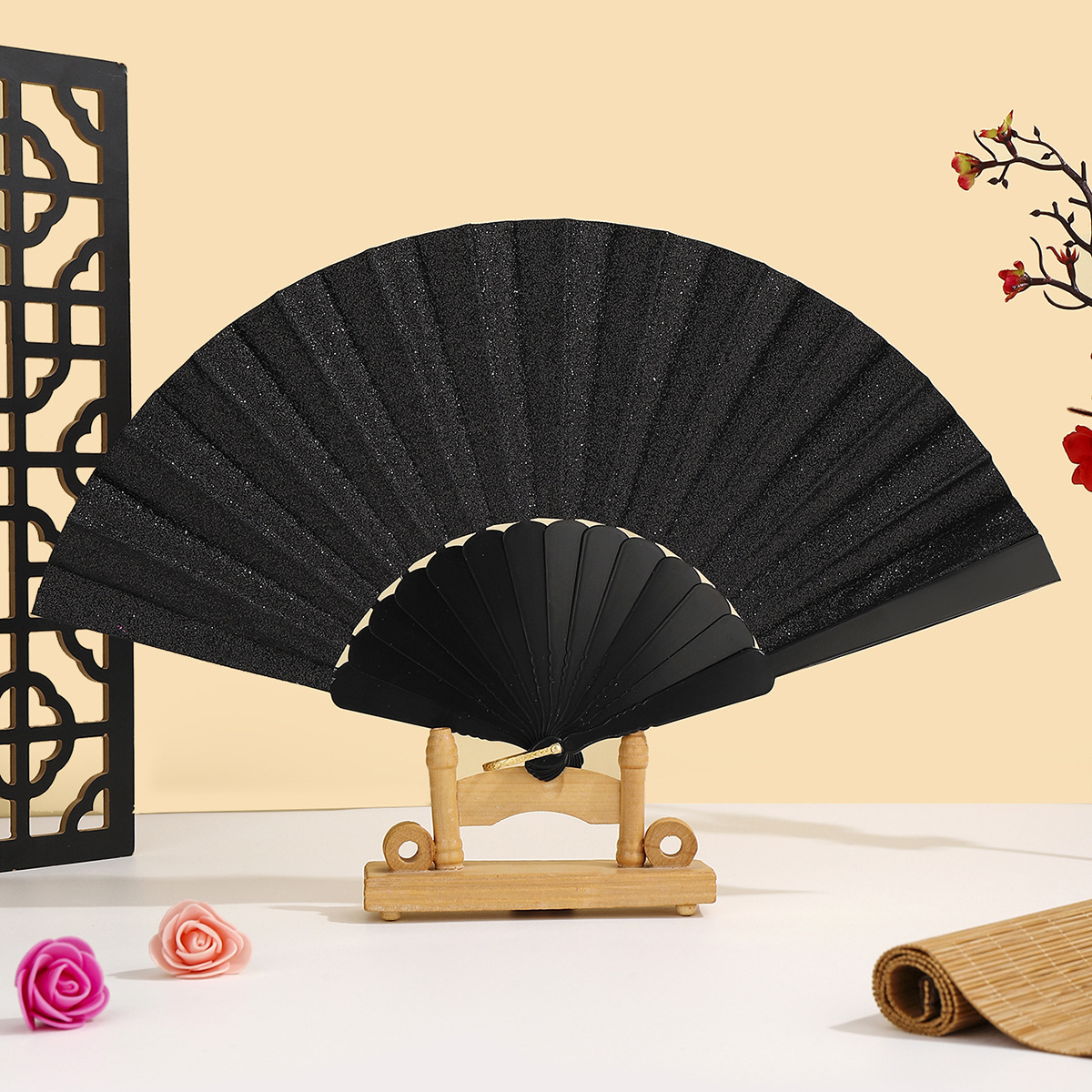 Abanico Manual Plegable de Poliéster Decorativo para Fiestas y Danza image 2