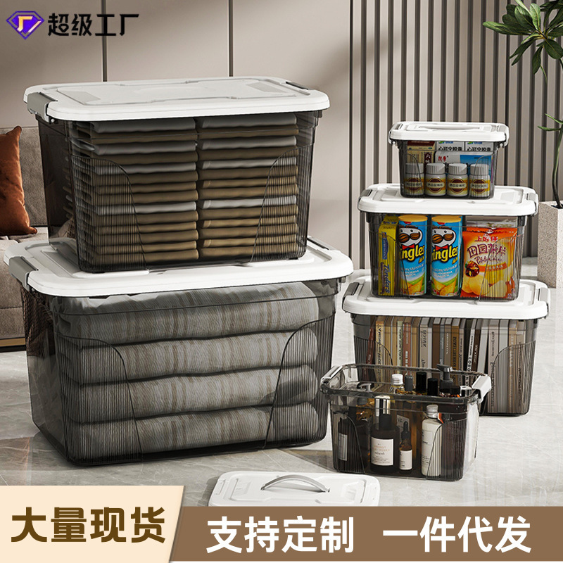 Storage Box for Household Living Room Organization, Bedroom Quilt Storage Box, Plastic Storage Box with Pulley Handle