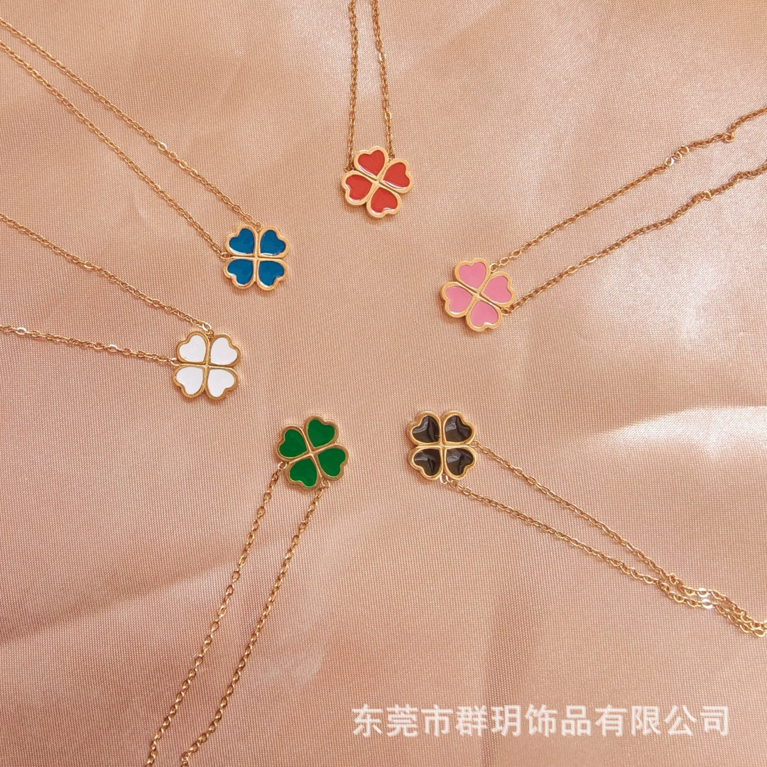 Ожерелье не выцветает женский летний 18-каратный двухсторонний клевер ожерелье Горячая продажа титановой стали модные аксессуары высокого уровня чувство ожерелье
