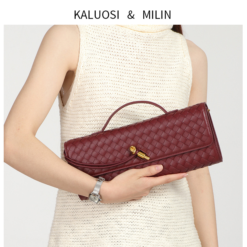 Cross-Border Trend Horizontal Style Hand-Held Evening Bag, Second-Hand Accordion Bag, High-End Baguette Bag, Shoulder Crossbody Bag, Woven Bag