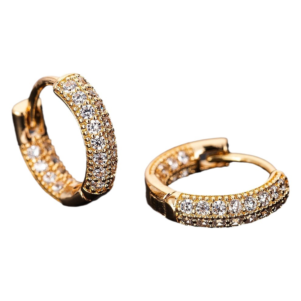 Cross-Border accesorios de moda pendientes europeos y americanos populares micro incrustaciones de ZIRCON ventiladores pequeños pendientes de oro rosa pendientes simples