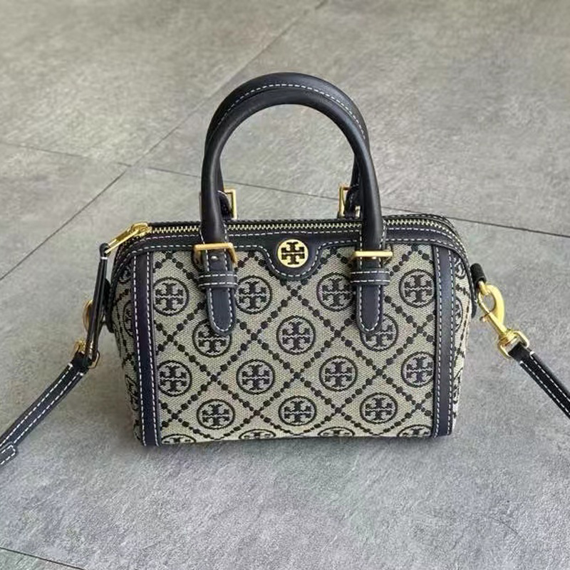 Tortyburch New Small Boston Pillow Bag Single Shoulder Crossbody Barrel Bag Printed Canvas Handbag Trendy