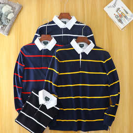 厂家定制春秋美式大码polo衫男高档翻领长袖纯棉宽松体恤休闲上衣