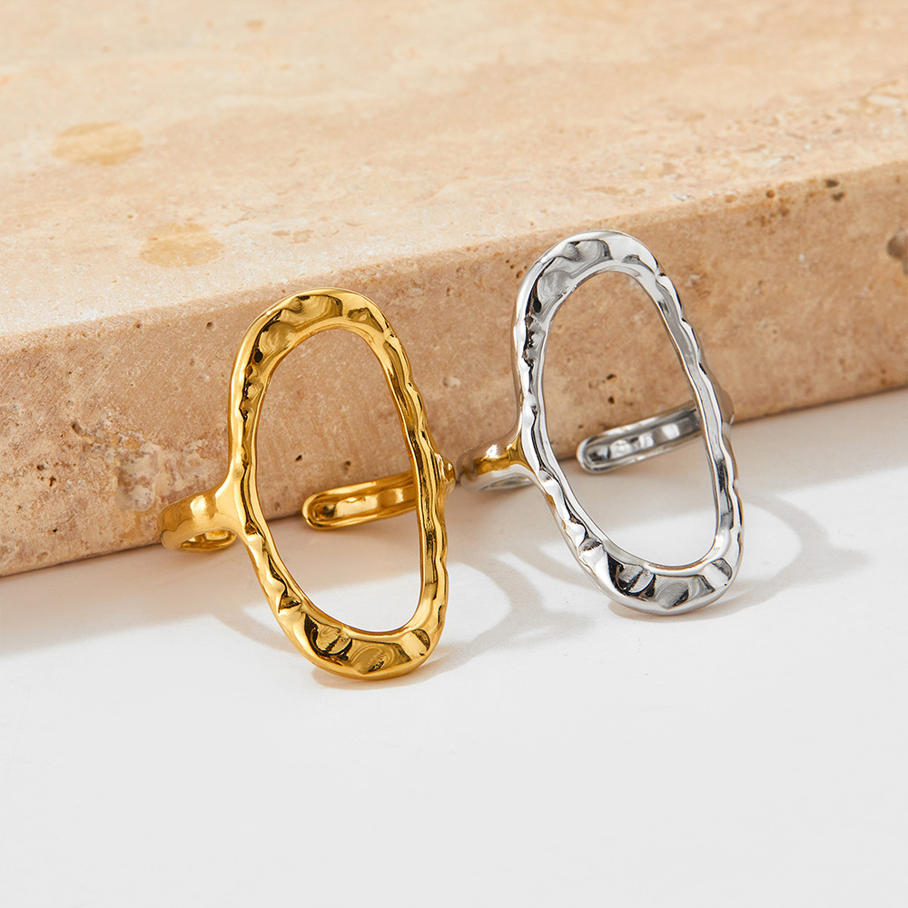 16K Real Gold Plated, Platinum Plated Plating Material No Inlaid Inlay Material PVD Coated Real Gold Plated Oval Stainless Steel Retro Waterproof Non Tarnish Open Ring