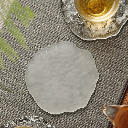 Crystal tea coaster, Japanese style thickened glass heat-resistant cup holder, home dining mat, coffee cup, water cup, simple style