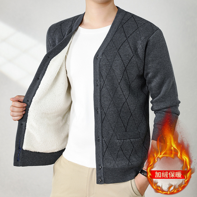 New autumn/winter cardigan knitwear for men, made from fleece, for dads, warm and cozy.