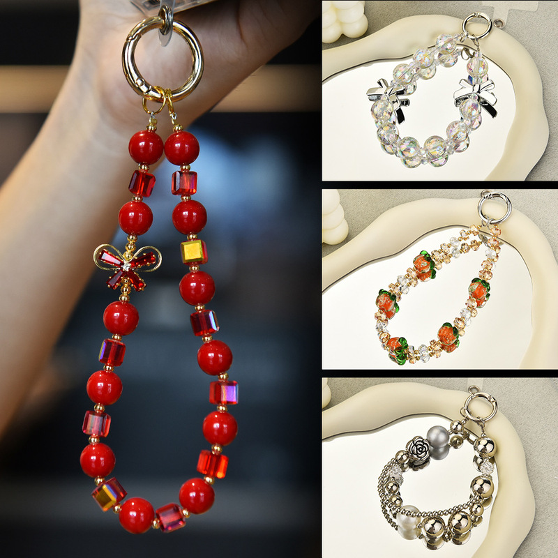 Crystal mobile phone chain Chinese style flower creative hanging wrist chain short beaded wristband mobile phone chain pendant wholesale Crystal mobile phone chain Chinese style flower creative hanging wrist chain short beaded wristband mobile phone chain pendant wholesale