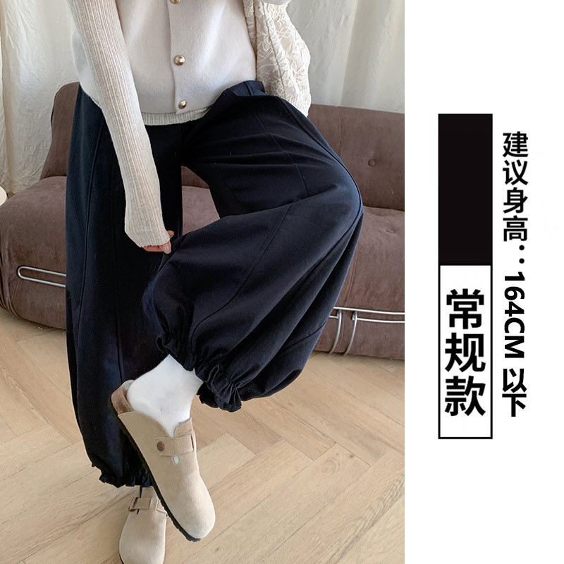 花苞灯笼裤女大码胖mm秋季木耳边束脚弯刀裤宽松垂坠感阔腿九分裤|undefined