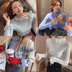 生まれつきの女性主2024秋冬韓国多色の優しいハスの葉の襟のニットはやせて高級感があります。