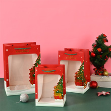 现货透明橱窗圣诞纸袋礼品手提袋平安夜礼物苹果包装盒糖果包装袋