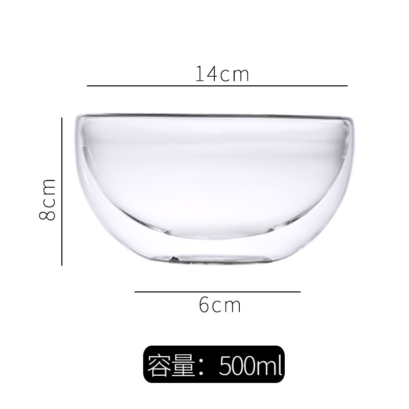 Hogar creativo transparente de doble capa tazón de vidrio tazón de ensalada de frutas yogur helado tazón postre tazón de arroz