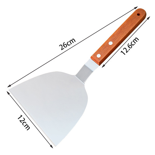 Wooden handle stainless steel plate burning spatula high temperature steak pancake hamburger spatula cooking tool household Japanese grilling spatula